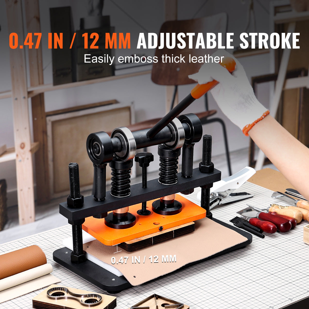 VEVOR Leather Cutting Machine, 10.2 x 4.7/10.2 x 5.9/14.2 x 10.2 in Embossing Plate Manual Die Cutter, 0.47 in Pressure Stroke Leather Embossing Machine, Dual Guide Shafts Die Cut Machine for Various of Materials