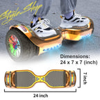 6.5-Inch Hoverboard with 10-Mile Range and 7 MPH Top Speed, Self-Balancing Electric Scooter with Dual Motors, Portable Design and Smooth Riding Performance. The compact 6.5-inch wheels provide responsive handling and easy control, while the rechargeable b