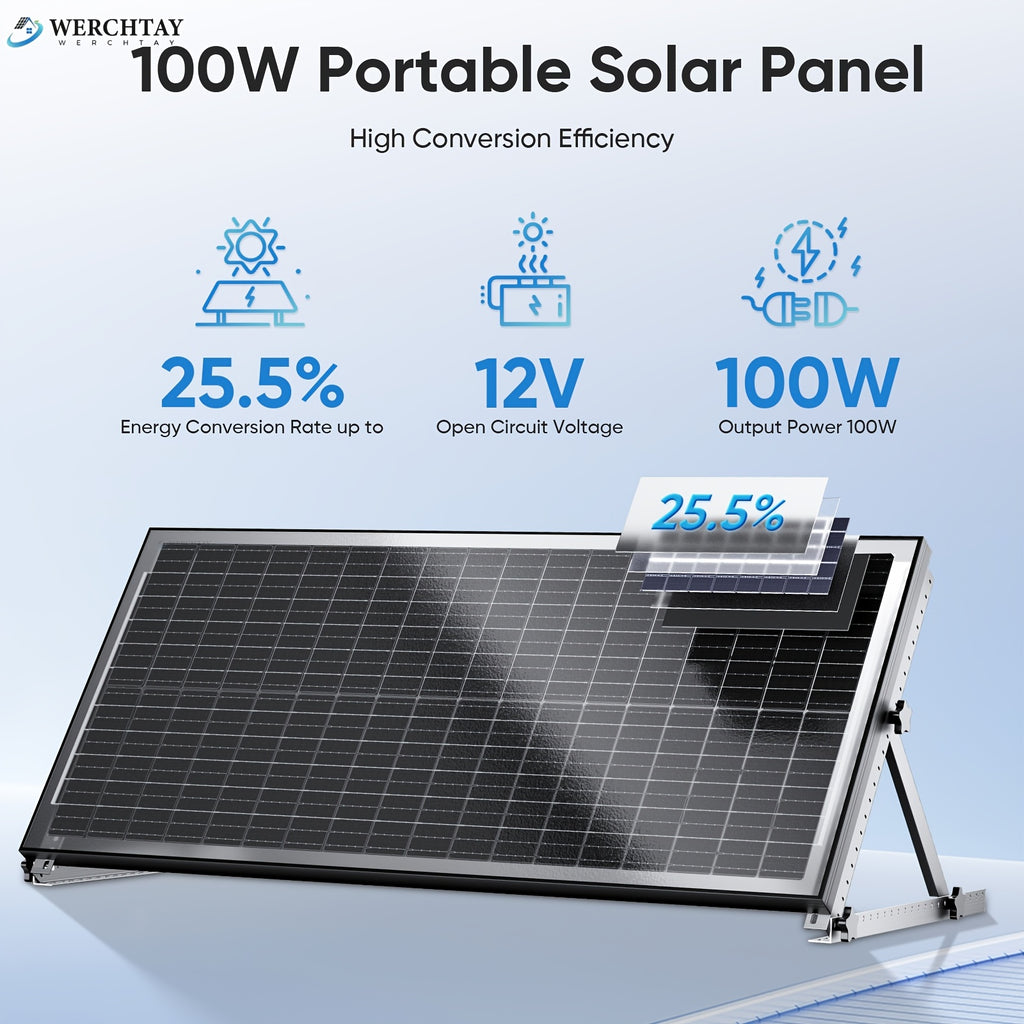 Werchtay 200W Solar Panel, 12V Monocrystalline High-conversion Photovoltaic Modules, Suitable for Off-grid Systems Such As RVs, Home Battery Charging, Stadiums, And Industrial Power Applications(100W*2/100W*1)