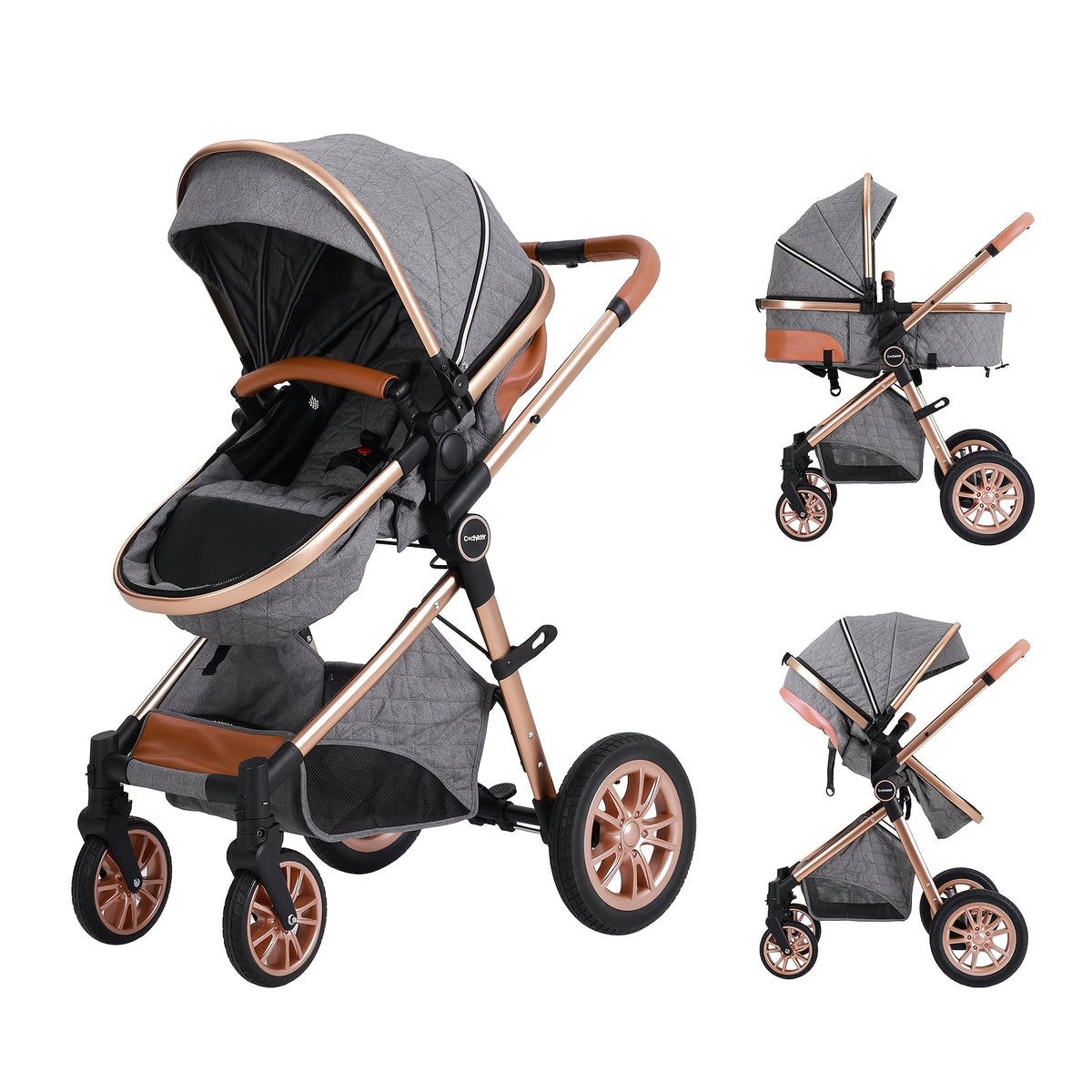 Cochildor Foldable Baby Stroller, Shock Absorption & All-Terrain Tires, Reversible Forward-Facing Push Adjustable Handlebar Large Sun Canopy Storage Basket, Lightweight Durable Aluminum Frame, for Travel Shopping Park - Two-way Baby Pram