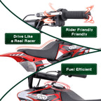 Mini off-road bike, 41CC four stroke gasoline bike (model: DB001), equipped with off-road tires, suspension, disc brakes, maximum load of 160Lbs, top speed of 18Mph, gloves and face cloth included