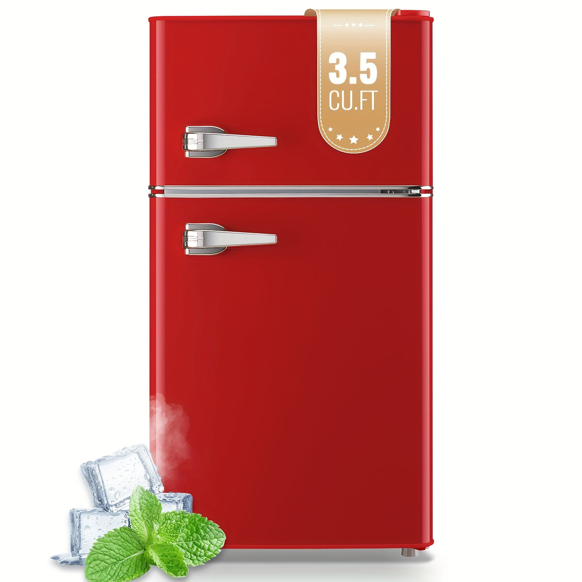 WANAI 3.5 CU.FT. Double Door Fridge with Freezer, Compact Mini Fridge, Featuring Adjustable Glass Shelves - Perfect Choice for Offices, Bedrooms, Dorms, & Apartments!
