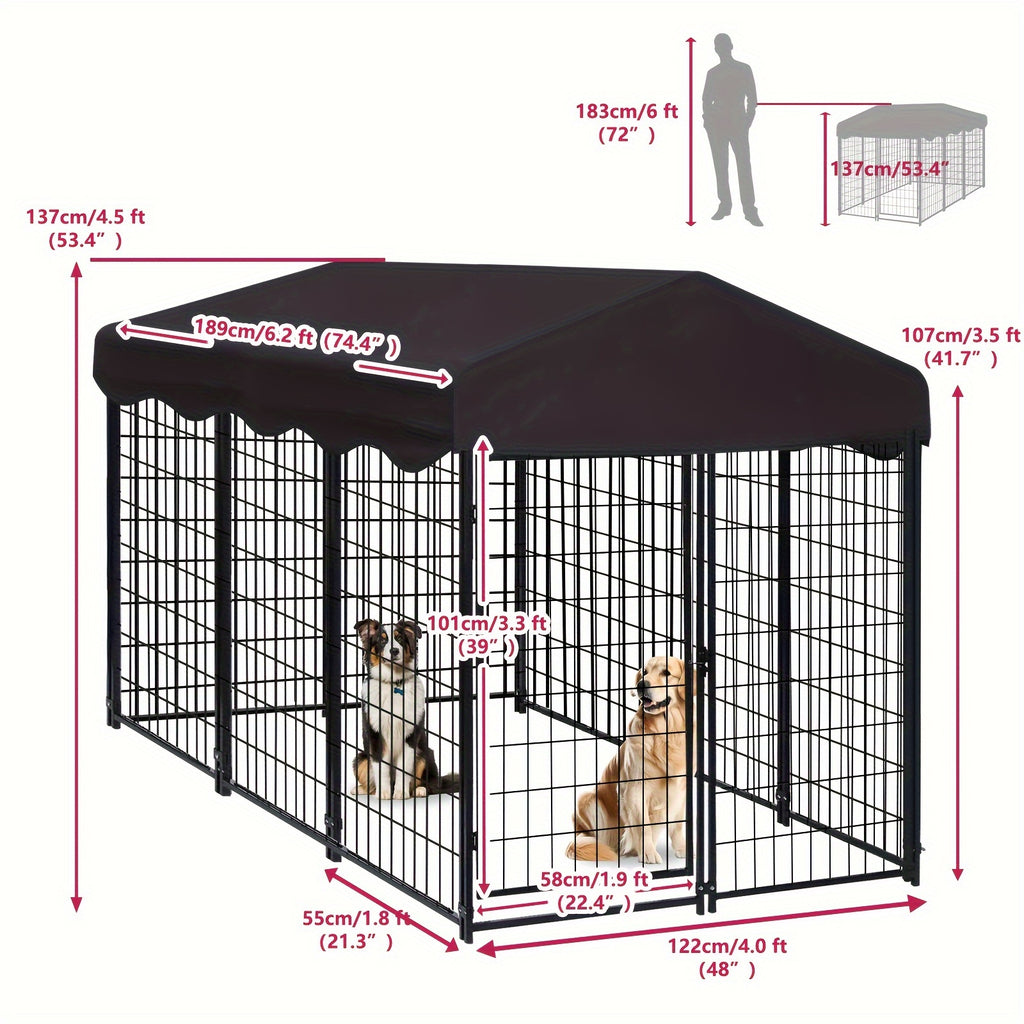 Outdoor Indoor Heavy Duty Dog House Sun Protection And Rain Durable 6.2ftx4ftX4.5ft Metal Dog House with Top Fence, Outdoor Large Dog Cage Puppy Keep with Top Dog House with Top Courtyard Dog Cage
