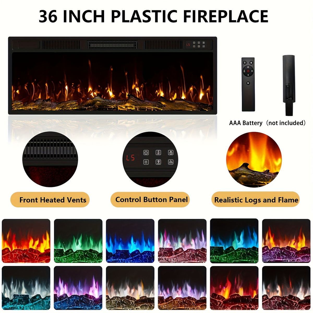 Fireplace TV Stand Entertainment Center with 36" Fireplace, Media TV Console with High Gloss Storage Cabinet And 16 Colors LED Lights, 70" Wooden TV Stand for TVs Up to 80"