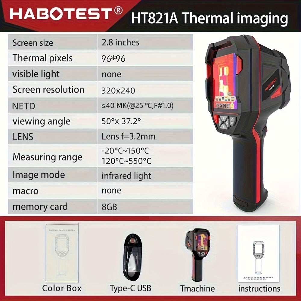 [Portable Thermal Imager] HABOTEST HT821A Portable Wide-Range Thermal Imager (-20°C to 550°C) | 320x240 Resolution | 8GB + USB | Multi-Palettes & LED Light