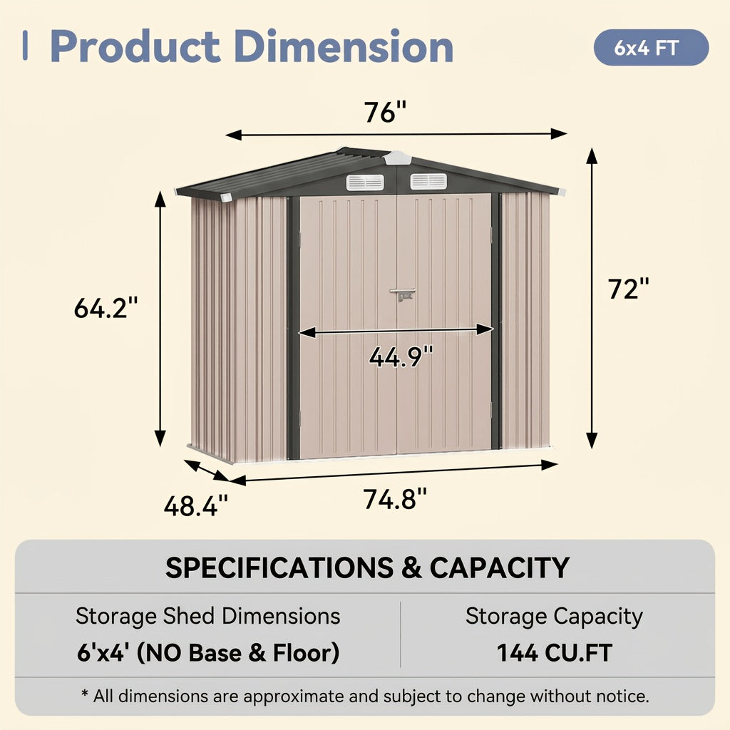 [Outdoor Storage Shed] ULSMVOC 6X4 FT Outdoor Storage Shed, Garden Tool Storage Shed With Sloping Roof And Double Lockable Door, Outdoor Shed For Garden Backyard Patio Lawn, Brown