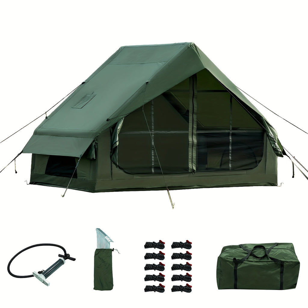 65 Sq.ft Inflatable Camping Tent For 3-4 Person, Self-Supporting Air Tent With Easy Setup, Windproof Cabin Tent With Mesh Windows, Portable Inflatable Tent For Outdoor Camping, Hiking, Backpacking & Travel