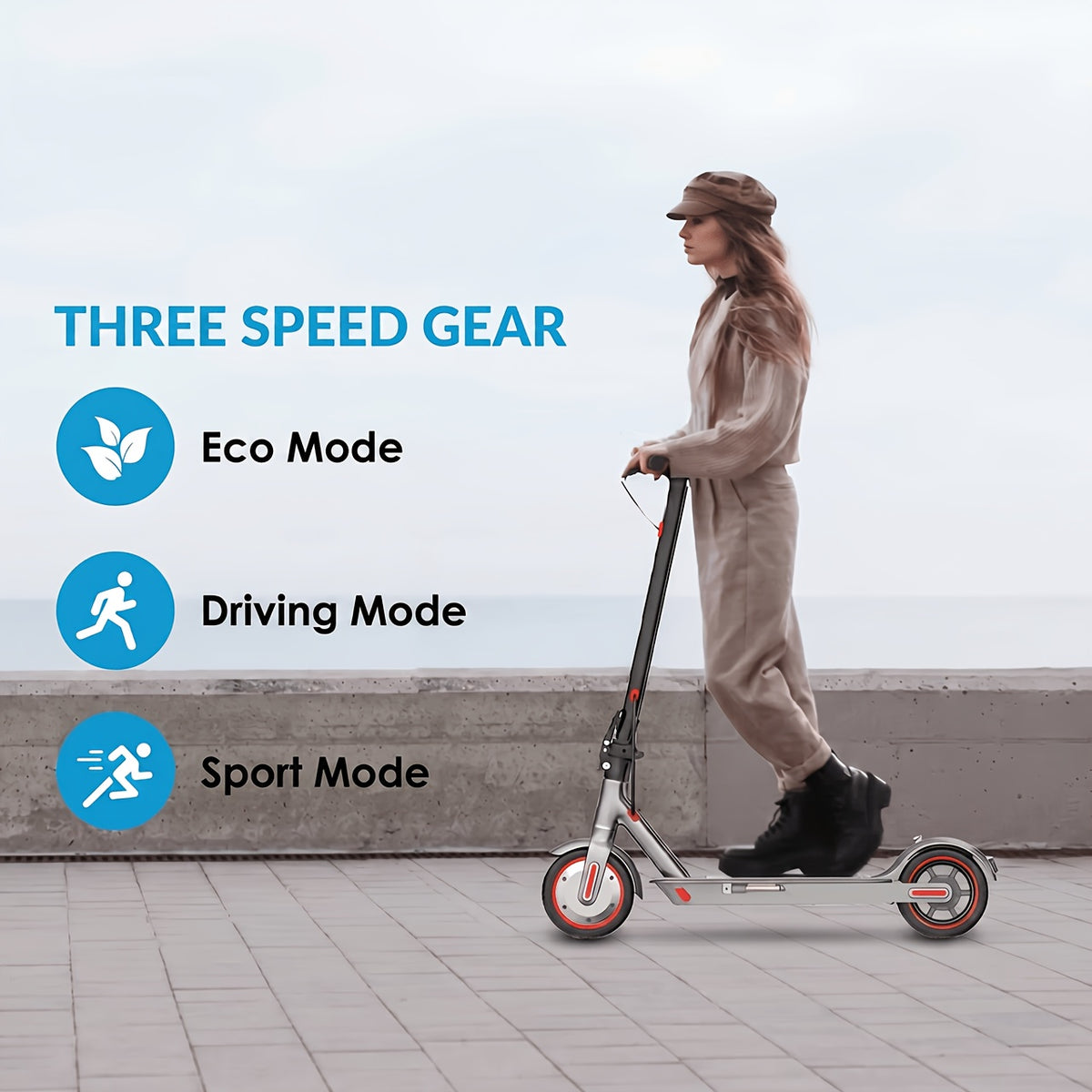 Long-Range Adult Electric Scooter with a Powerful 350W Motor, Top Speed of 19 Mph, Range of Up to 21 Miles, 8.5-Inch Solid Tires, Foldable Commuter Electric Scooter with APP Control, Dual-Brake System, LED Lights, And Portable Folding Design