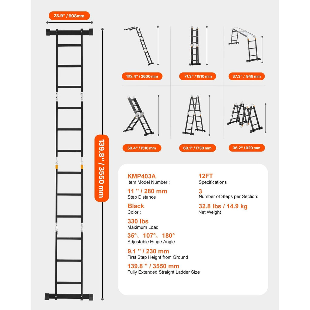 VEVOR Multi-Purpose Folding Ladder 7-in-1 3/4/5 Step 15.5ft with Scaffolding Plank/No accessories