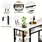 3pcs Dining Room Table Set with Faux Leather Upholstered Bar Stools, Modern Farmhouse Style Dining Table Set with Multiple Tier Storage Shelves, MDF Table Top and Metal Frame, Counter Height Breakfast Nook Table Set for Small Spaces Family