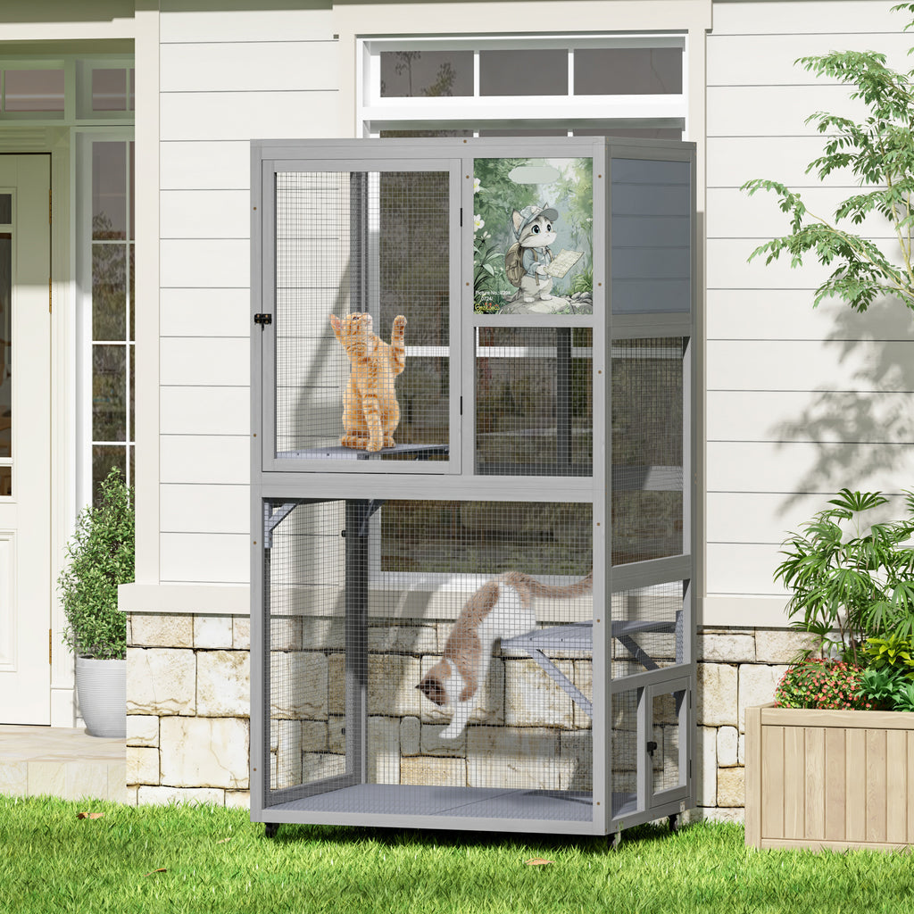 Catio on Wheels for Patio, Outdoor Cat Enclosure Window Access