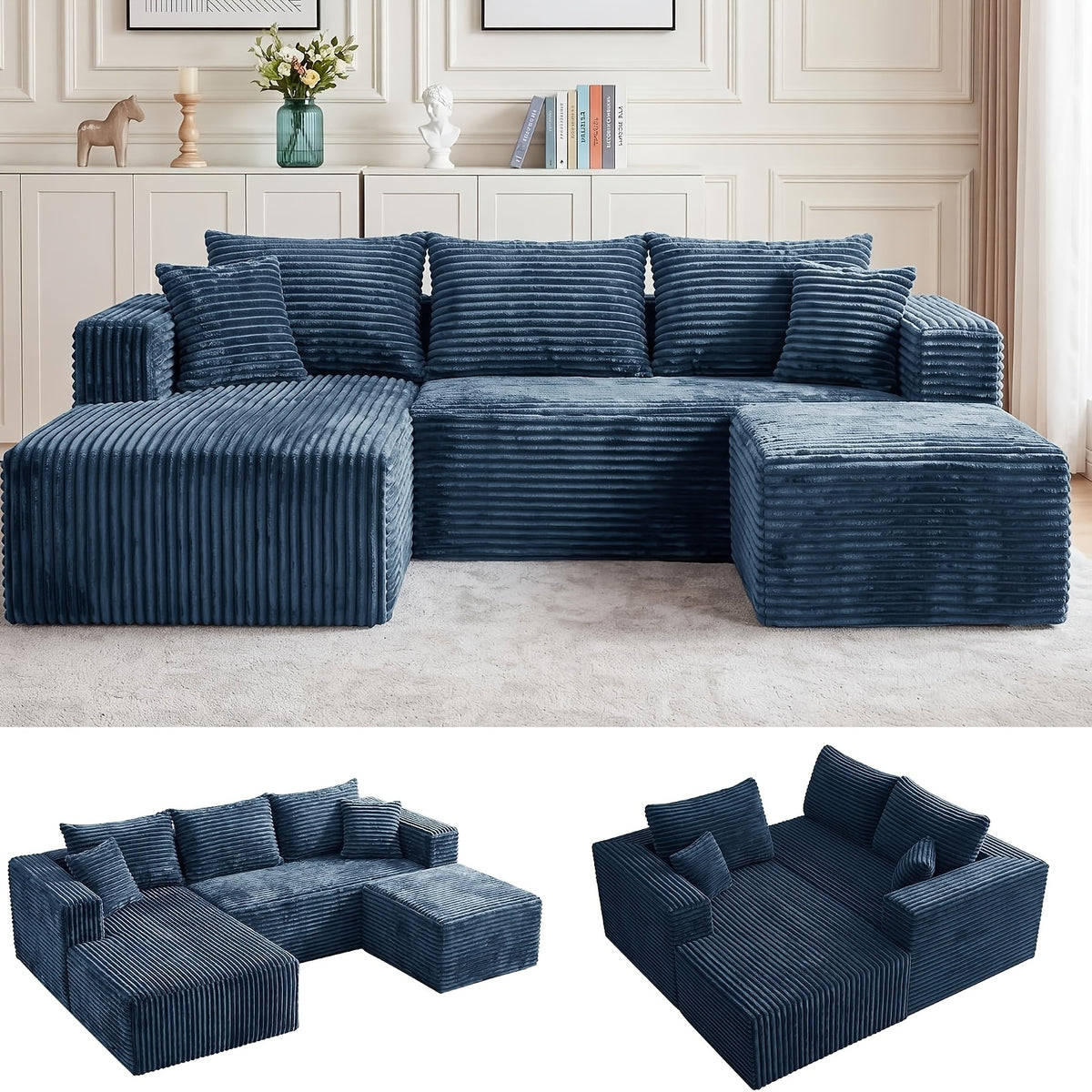95 Inch L-Shaped Sectional Sofa, Fluffy Corduroy Cloud Sleeper Couch, Free Combination Boneless Sofa with Wide Chaise And Ultra-Deep Seating, Cozy Lounge Furniture for Apartment, Living Room, Easy Setup