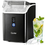 Countertop Nugget Ice Maker, Qunler 33 Lbs/Day Self-Cleaning Soft Chewable Pellet Ice Machine with Ice Scoop And Ice Basket for Iced Coffee, Soda, Tea, Cold Drinks, Kitchen, Office, RV, Camping, Black
