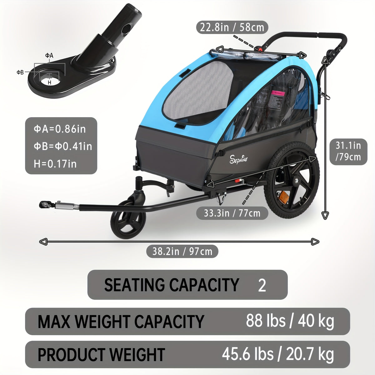 MOJAY Bike Trailer for Kids, 2in 1 Canopy Carrier Converts to Stroller Suitable for 1 to 2 Kids, 12+ Months, Quick Attach to Bike, Foldable, with 5-Point Harness And Storage Bags