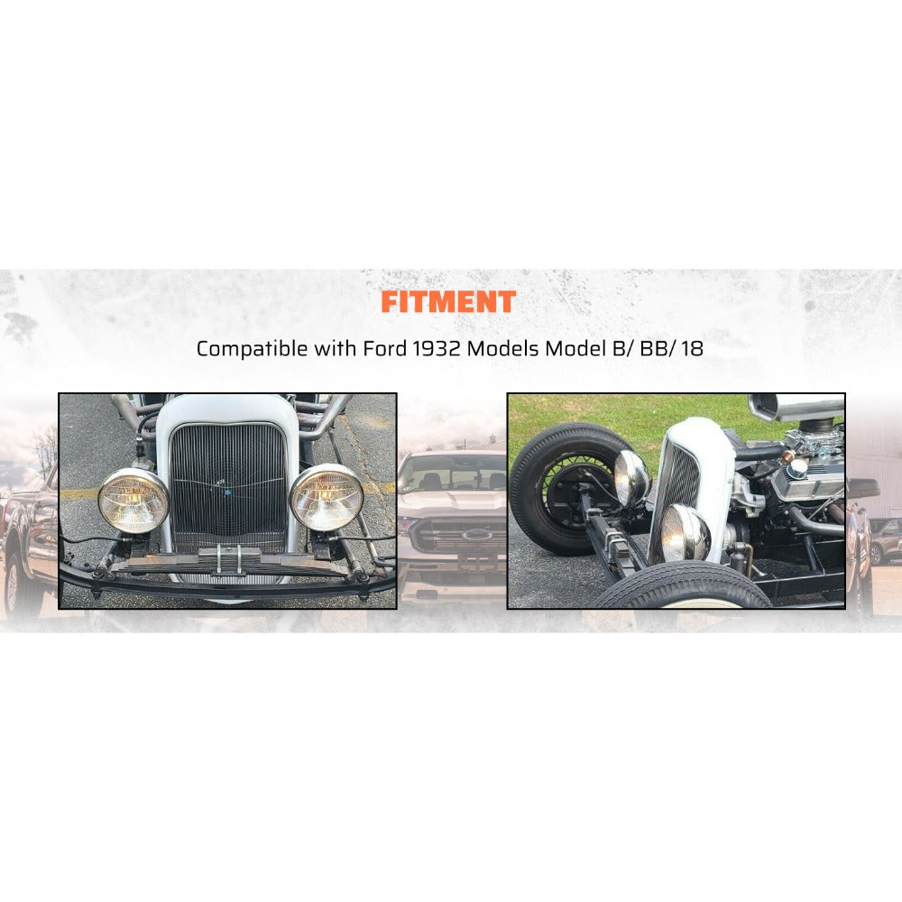 Front Grille Shell Insert Compatible with Ford 1932 Models Model B/BB / 18 Polished Stainless Steel (Without Crank Hole)