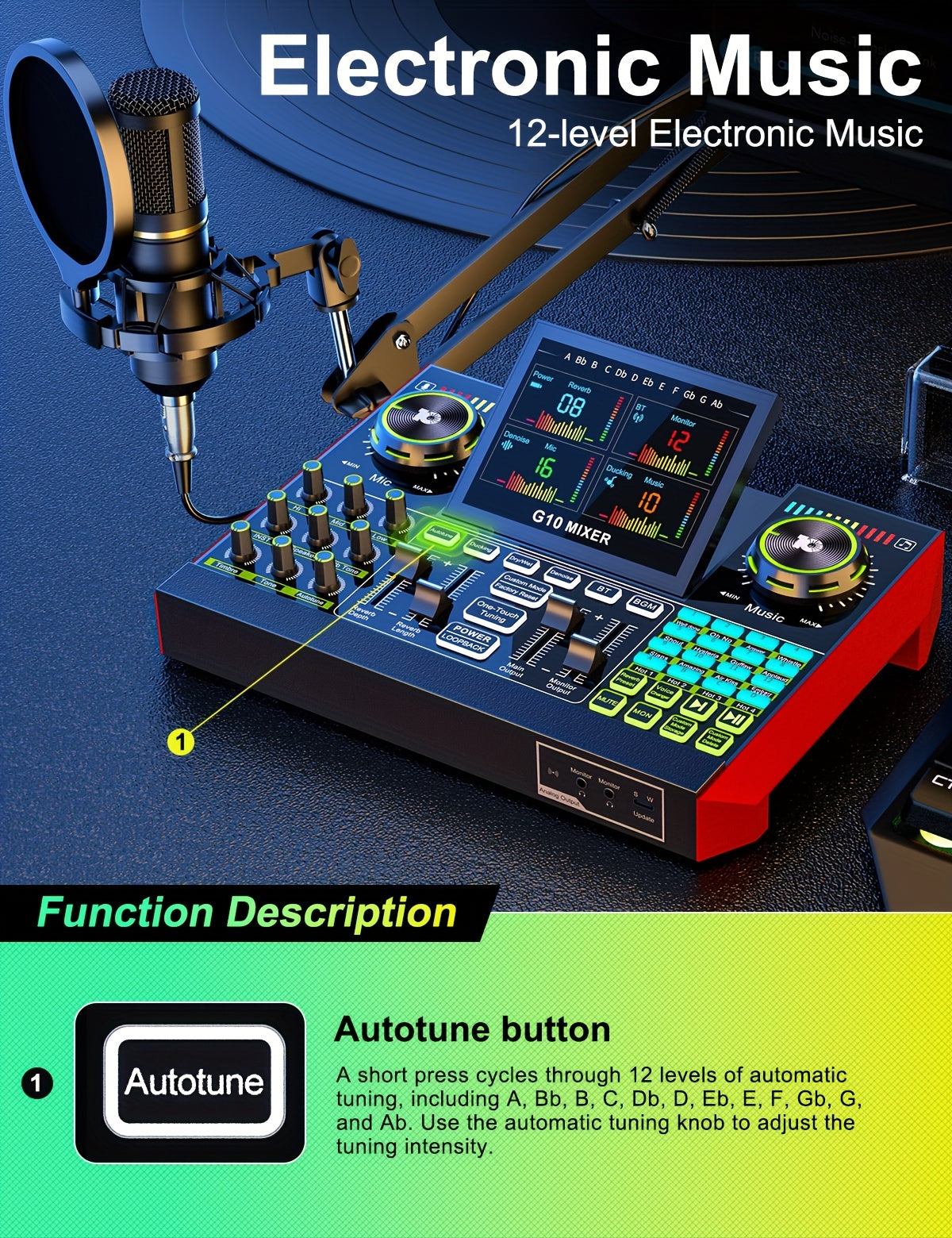Tenlamp G10 BM800 Mic Mixer Set Podcast Influencer KOL Singing Gaming DJ Mixing Station Controller Equipment Studio Professional Recording Electronic Music Mixer Power Karaoke Machine Available Dynamic Condenser Wired Microphone Portable Microfono