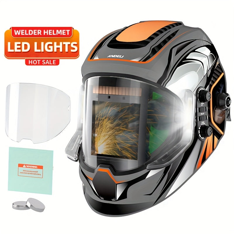 ANDELI Welding Helmet with True Color Automatic Dimming, 180° View Measuring 3.94" X 3.74", Featuring 4 Arc Sensors And a Wide Coverage Range of 4/5-8/9-13, Suitable for TIG, MIG, And STICK Welding