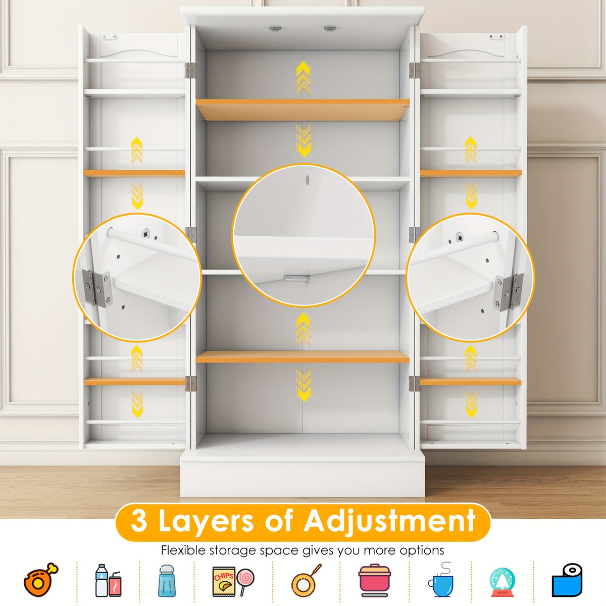 47 Inches Pantry Cabinet, Kitchen Pantry Cabinet with Adjustable Shelves, Freestanding Kitchen Pantry Storage Cabinet, Buffet Cupboards Sideboard for Kitchen, Living Room And Dinning Room