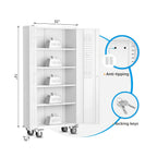 Metal Storage Cabinet with Wheels, Pegboards, Locking Doors And 4 Adjustable Shelves, 71"H/72"H/73"H Tool Cabinet for Garage, Home, Basement, Kitchen