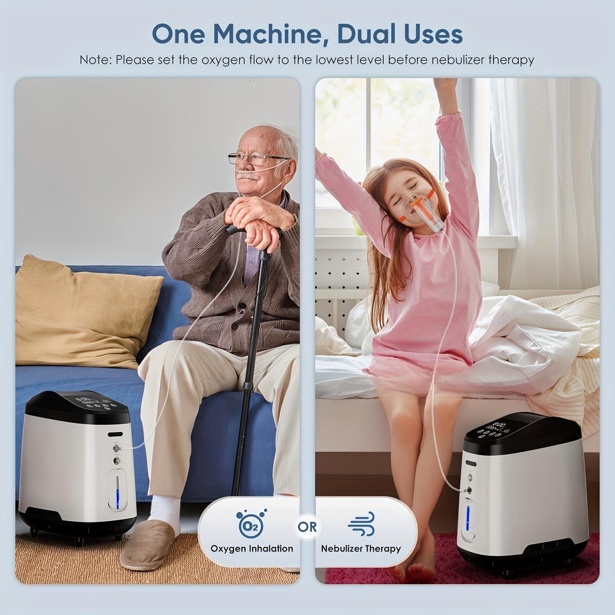 Household Continuous Oxygen Concentrator, Adjusatble/Stable Oxygen Generator For Home With Complete Accessories/Voice Control Function, ROG