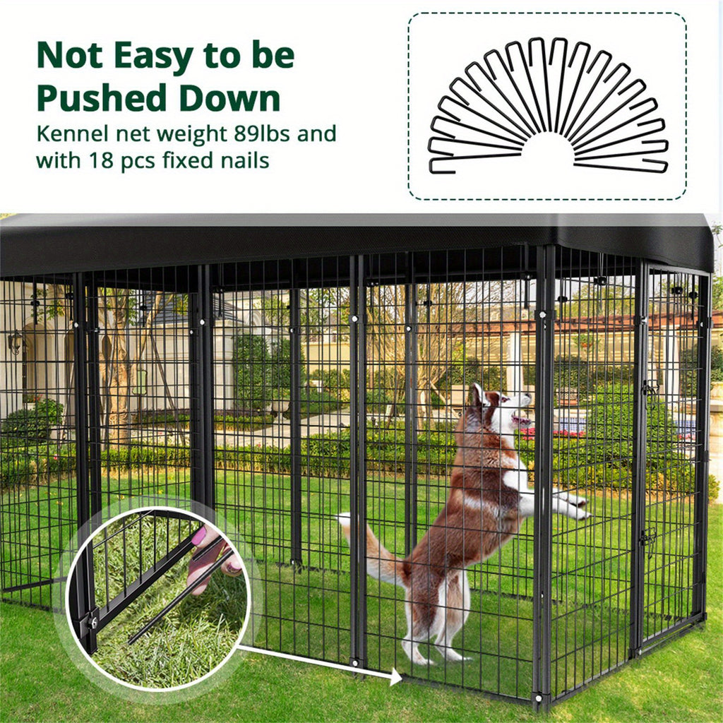 98"L x 49"W x 71"H Dog Kennel Outdoor with Waterproof Roof, 8x6x4ft Large Outdoor Kennel with Rotating Feeding Door, Bowls, Dog Cage for Outside Dog House Enclosure for Dogs, Cat, Rabbit