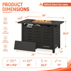 40 44in 50000 BTU Propane Fire Pit Outdoor - Rectangular Steel Gas Fire Table with Lid | Waterproof Cover Metal Black Firepit for Patio, Backyard, Deck (Black/Brown)