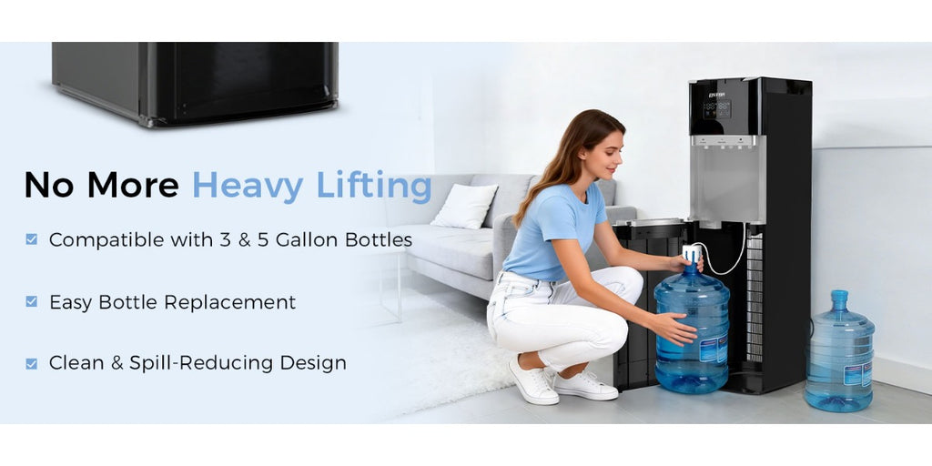 Bottom Load Water Dispenser, LED Display, Hot Cold & Room Water, Stainless Steel Tank, Child Lock, 3 & 5 Gallon for Home & Office