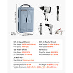 VEVOR 71PCS Pro Air Tool and Accessories Kit Impact & Ratchet Wrench Die Grinder