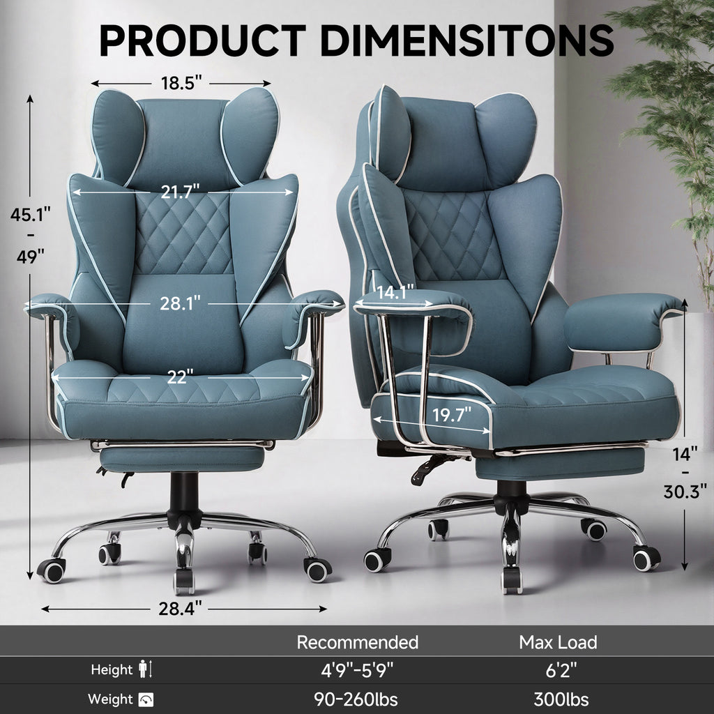 Executive Office Chair for Heavy People, Gaming Chair, Ergonomic Wide Desk Computer Chair with Pocket Spring Lumbar Support, Footrest, Outward Fixed Soft Armrests, High Back PU Leather, Height Adjustable, Big and Tall
