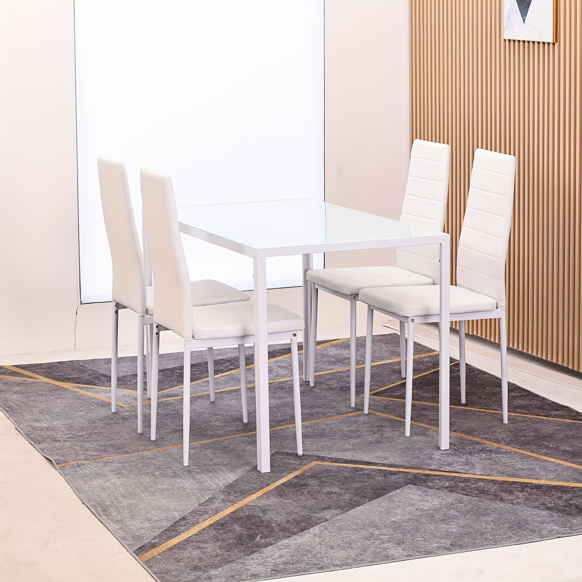 5pcs/set Dining Table Set, Modern Rectangular Glass Dining Room Table Set, Luxury And Classic Table with 4pcs Artificial PU Chairs, for Small Spaces Kitchen Table And Chairs for 4 Table with Chairs Home Furniture, Home Decor, New Year, Housewarming