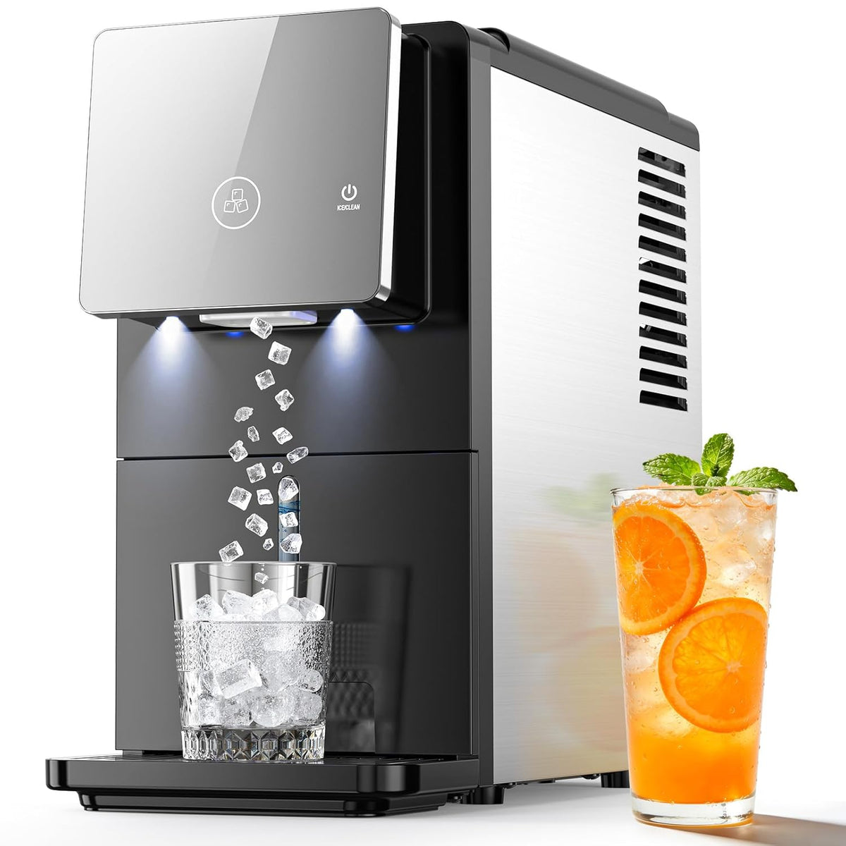 Nugget Ice Maker Countertop, Pellet Crushed Chewable Ice Cubes Ice Dispenser Countertop Stainless Steel Ice Maker Machine for Home Office Kitchen Party