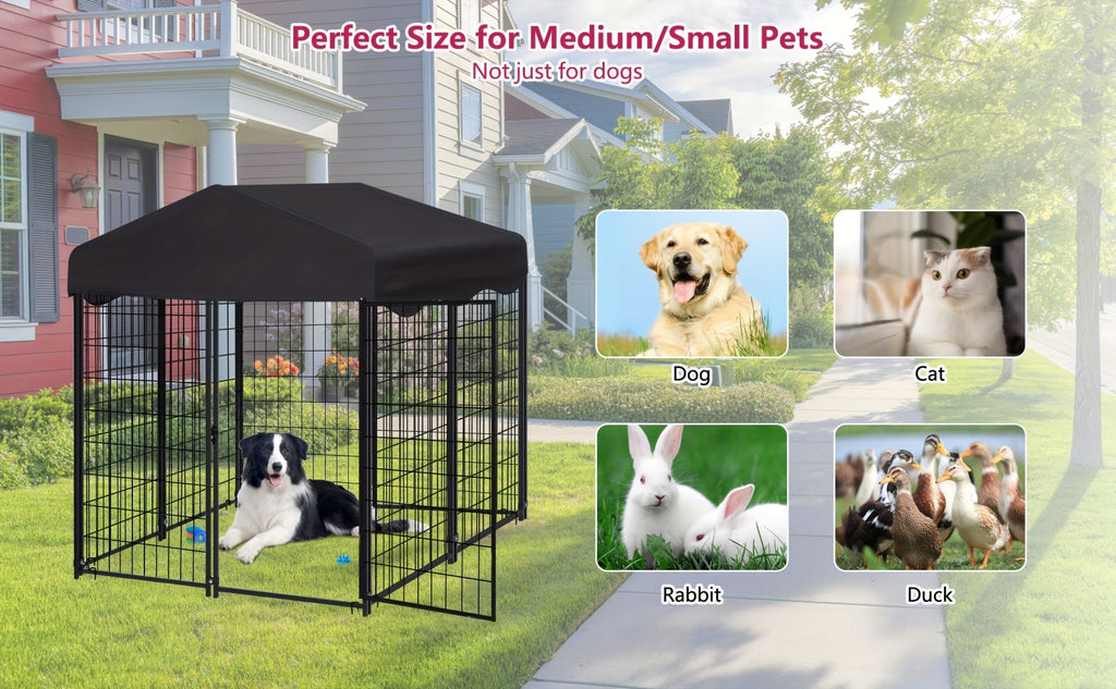 [Heavy Duty Dog Cage] Outdoor Dog Kennel, Heavy Duty Dog Cage With Roof, For Medium To Small Dogs Outside 4Ft X 4Ft X 4.5Ft, Large Pet Crate Cage Dog Playpen