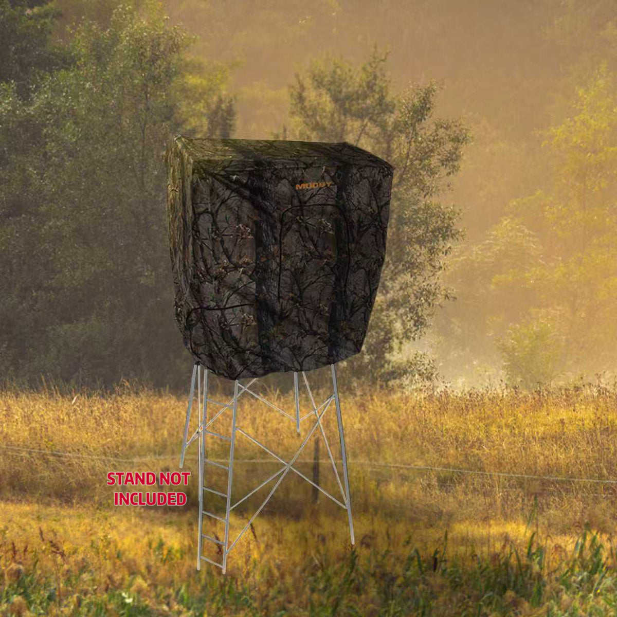 Muddy Steel 7 Foot Tall Quad Pod Hunting Blind Cover w/ 4 Zippered Windows, Camouflage (Stand Not Included)