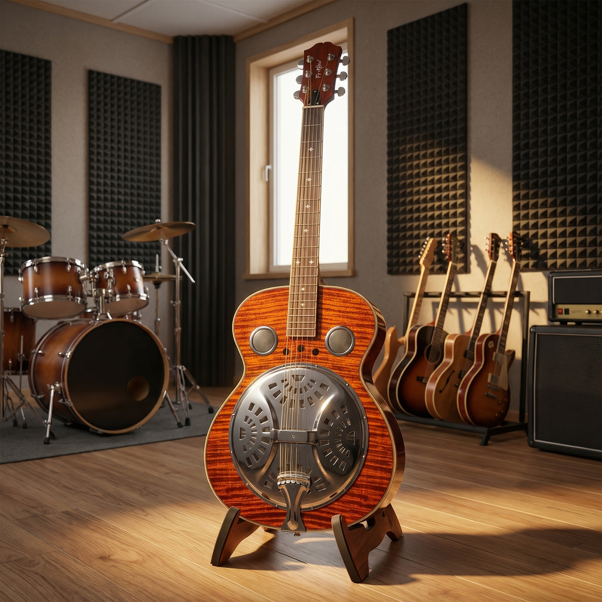 Acoustic Resonator Guitar Full Size 40 Inch Steel String, Beginner Acoustic Guitar Kit With Strap Capo Picks Wrench, Country Bluegrass Folk Blues Slide Fingerpicking Right Handed, Spruce Top Amber Orange Holiday Birthday Gift Musical Instrument