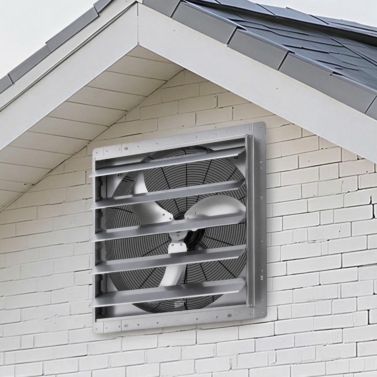 VEVOR 24 Inch Shutter Exhaust Fan Wall Mounted Automatic Louvers Silver, Sturdy Steel Housing, Low Noise, AC Motor, 7030 CFM Ventilation and Cooling for Attic, Garage, Barn, Greenhouse, Workshop