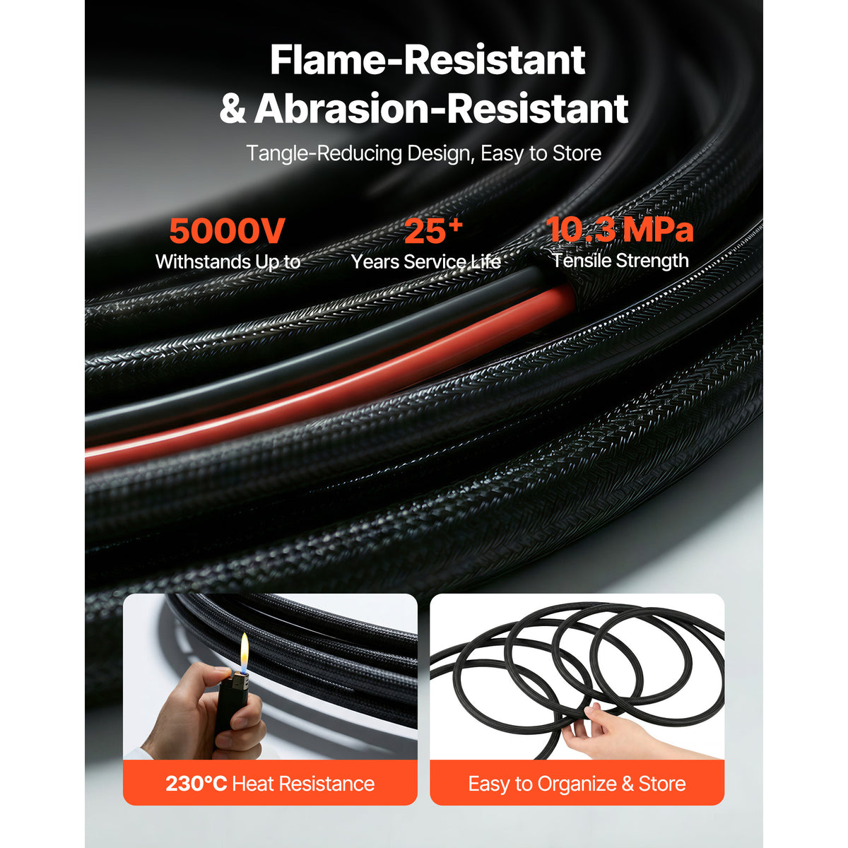 VEVOR 100FT Solar Panel Extension Cable, 10 AWG, Solar Panel Wire with Flame Retardant Protective Sleeving, Female and Male Connectors, PV Wire, for Outdoor Automotive RV