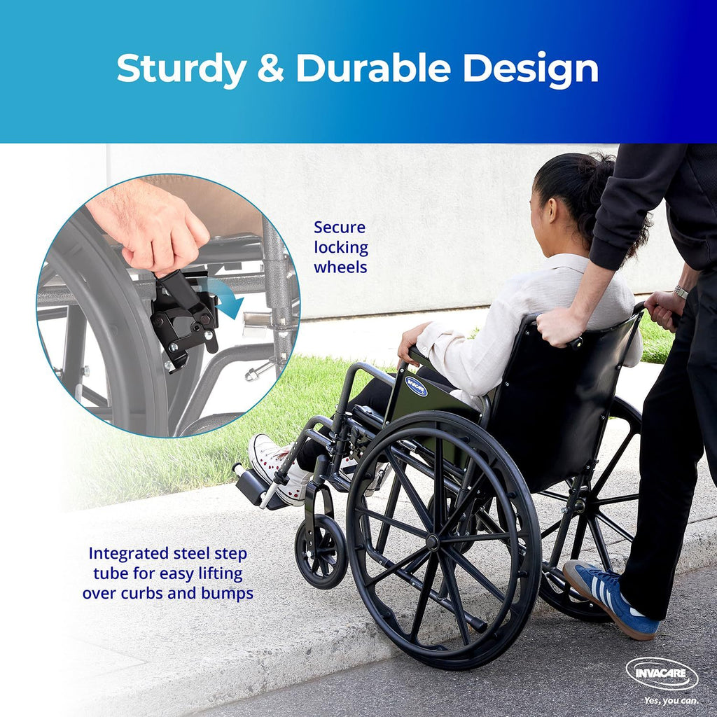 Invacare Essentials EX1 Folding Manual Wheelchair w/ Swing‑away Footrests & Desk‑Length Arms