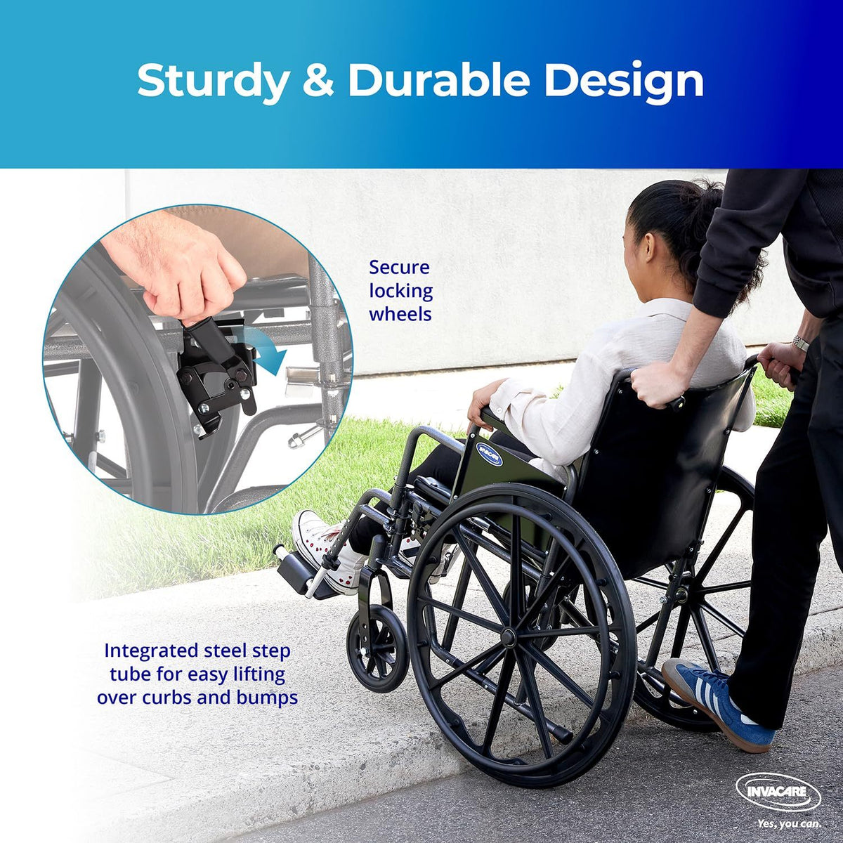 Invacare Essentials EX1 Folding Manual Wheelchair w/ Swing‑away Footrests & Desk‑Length Arms
