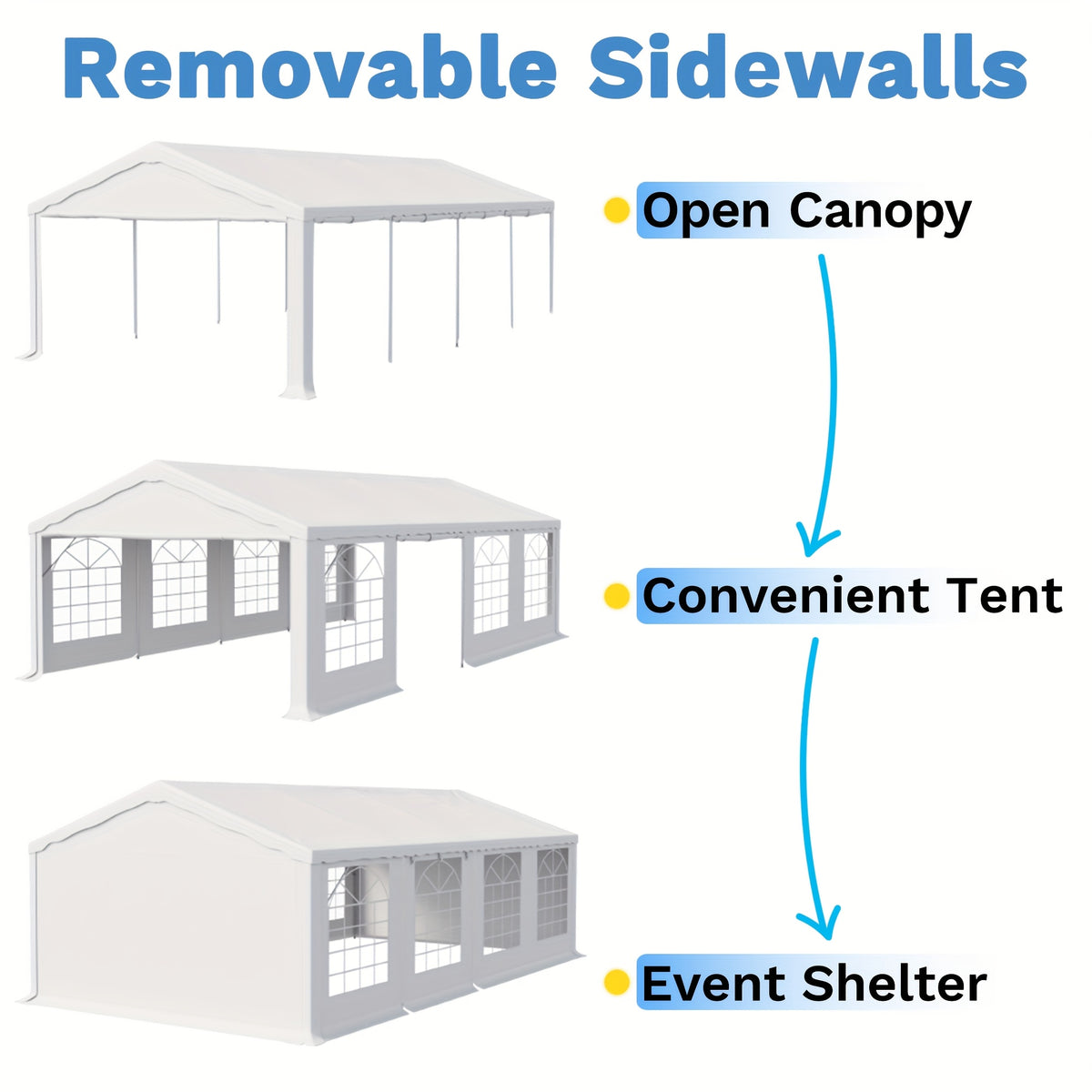 GUNJI 20x40FT & 13*26FT Heavy Duty Outdoor Party Tent, White Wedding Canopy With Removable Sidewalls, Roll-Up Doors, Storage Bags, Event & Commercial Gazebo Shelter
