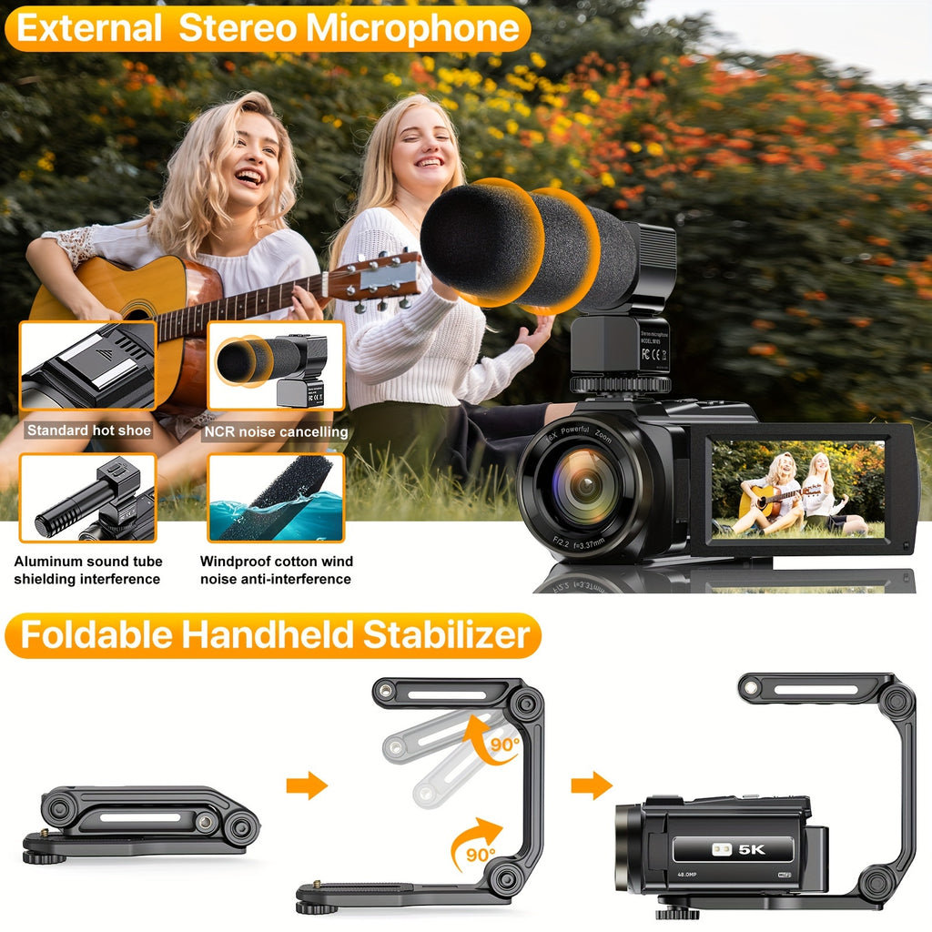 NEW 5K 30FPS Video Camera, 16x Digital Zoom 48MP UHD WiFi IR Night Vision Video Camera, 3.0 Inch 270 Degree Rotatable Touch Screen, 6-axis Stabilization Vlog Camera, Outdoor Essential Video Camera, Christmas Gift.