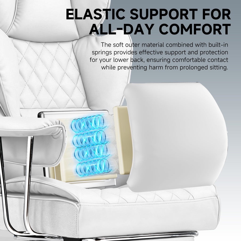 Executive Office Chair for Heavy People, Gaming Chair, Ergonomic Wide Desk Computer Chair with Pocket Spring Lumbar Support, Footrest, Outward Fixed Soft Armrests, High Back PU Leather, Height Adjustable, Big and Tall