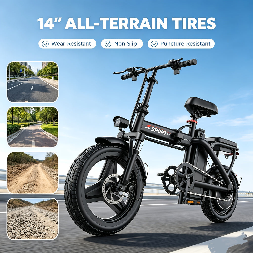 Z6 Electric Bike for Adults And Teens, 650W Folding Electric Bike, 48V 7.8Ah Removable Lithium Battery, Stylish 14 Inch Commuter Electric Bike, Double-person Mini Bicycle, Best Value Choice