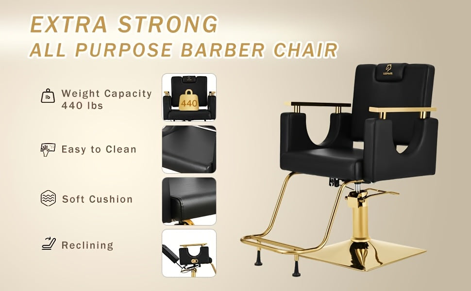 Salon Chair Hydraulic Barber Chair 360 Degrees Rolling Swivel Barber Chairs, Hydraulic Reclining Barber Chair for Barbershop Hair Salon Spa Equipment