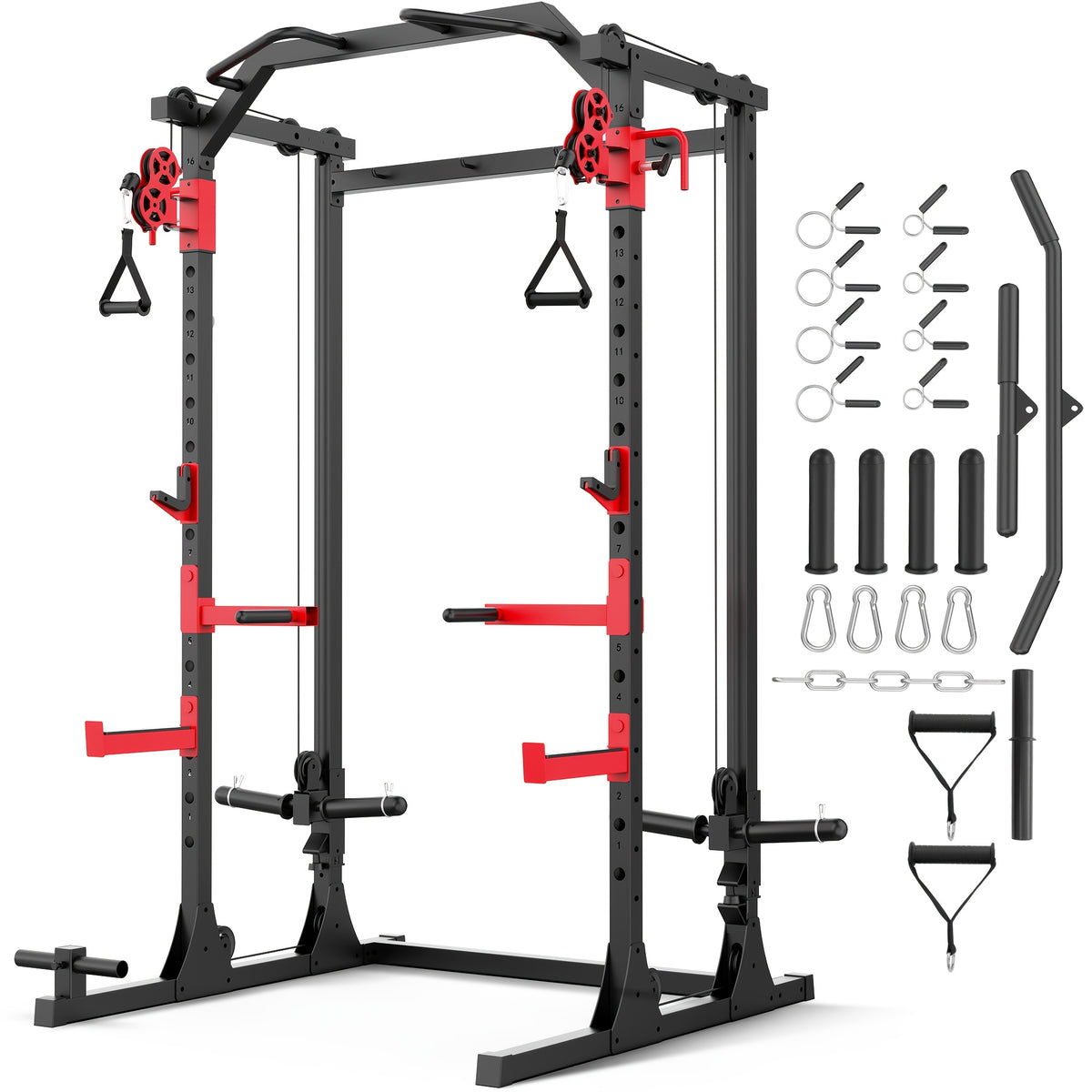 Power Cage, Multi-Functional Power Racks for Home Gym with Dual Pulley Systems, 2000 LBS Weight Capacity Fitness Squat Rack for Strength Workout with More Training Attachment Optional Weight Bench Weight Plates and Barbells Not Included