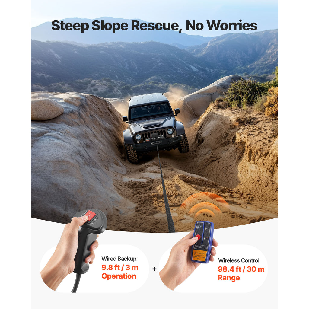 VEVOR Electric Winch, 13500 lbs Load Capacity, 12V DC Truck Winch with Φ3/8 in x 85 ft Synthetic Rope, Wireless & Wired Remote Control, Towing Off-Road SUV Jeep Trailer Boat