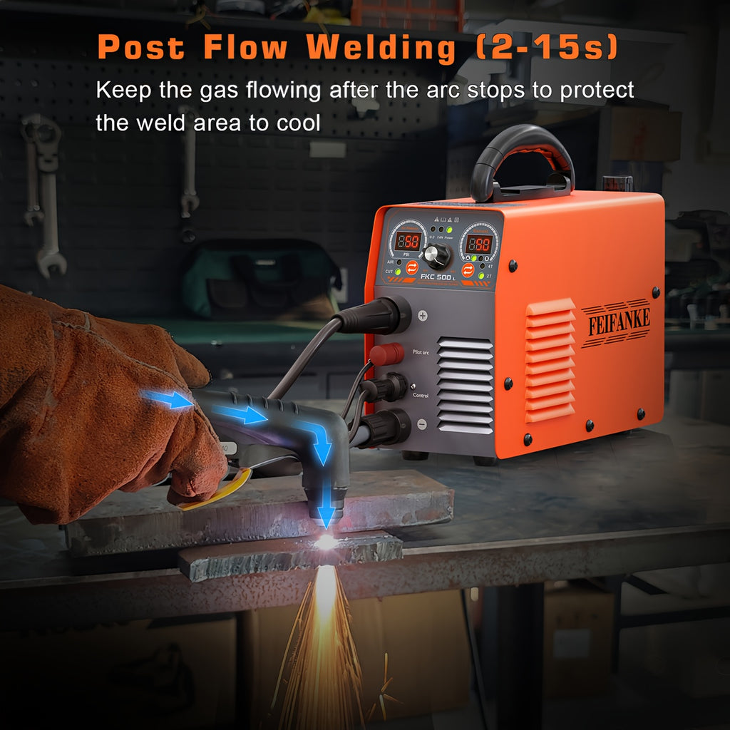 FEIFANKE 50A Plasma Cutter, 110V/220V, Non-Touch Pilot Arc, Non-High Frequency Blow-Back Start, 20mm Max Cut, Air Sensor, Digital Display, PT/2T/4T, Overheat Protection for Automotive Repair, Metal Fabrication, DIY