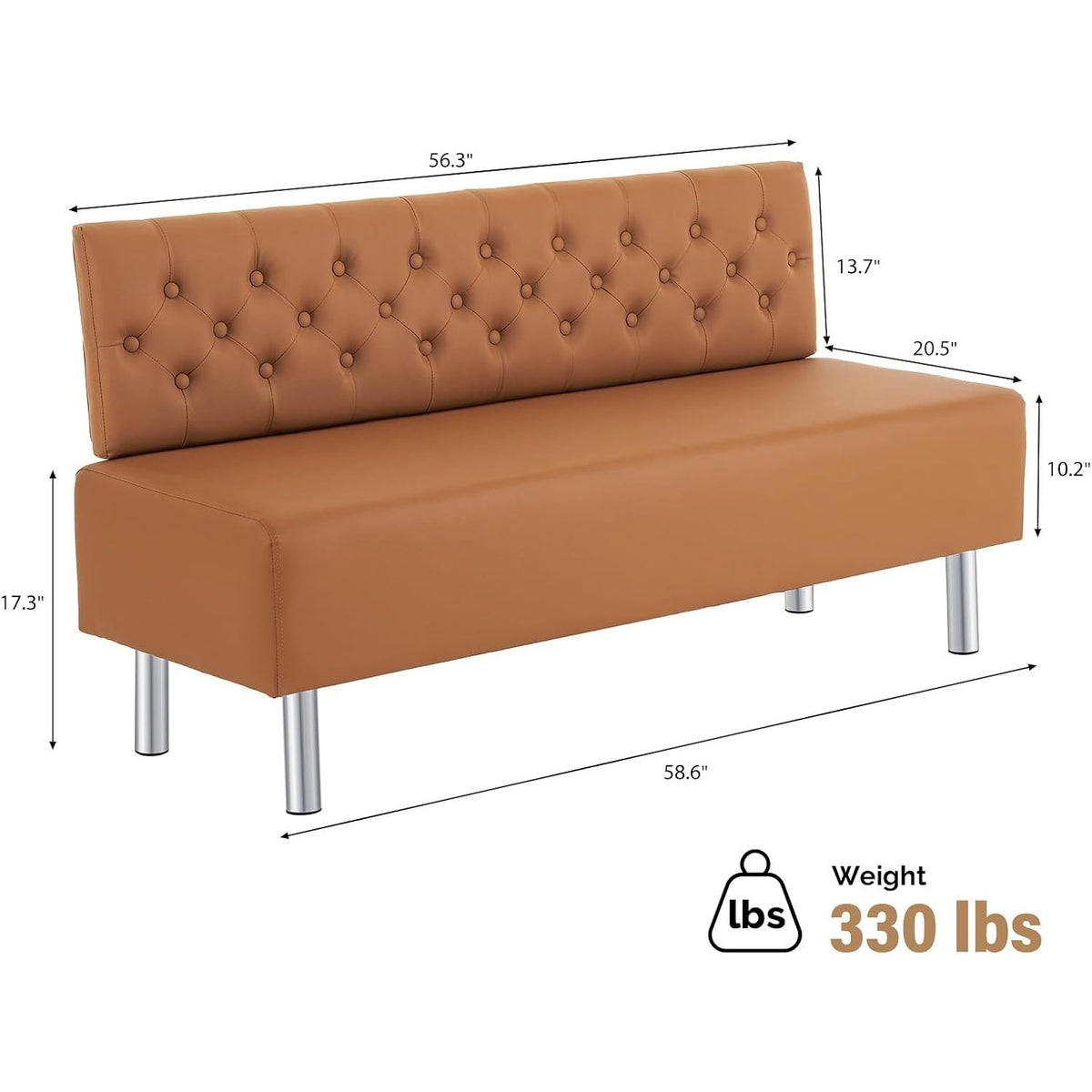 LEADZM Waiting Room Bench with Back, 58.6'' Office Guest Chair Upholstered Reception Seating, Lobby Furniture for Beauty Salon Barbershop Airport Bank Hall Room Conference, Button Tufted