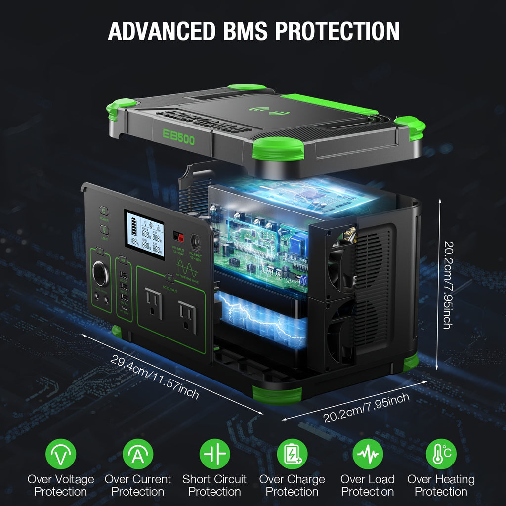 519.48Wh Power Station with 100W Solar Panel/500W Portable Power Station, Solar Generator 519.48Wh, ABS Material Powerstation with Dual DC Output, PD 60W USB-C Fast Charging, Supply for Home Backup, Emergencies, Camping, And Outdoor Adventures