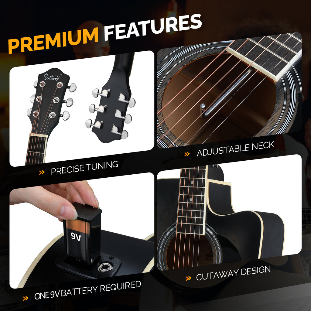 41in Full Size Electric Acoustic Guitar, Acoustic Guitar Kit, Cutaway Style, 6-String, Electric Acoustic Guitar w/Inbuilt Tuner, Bag, Strap, Pickups, Strings