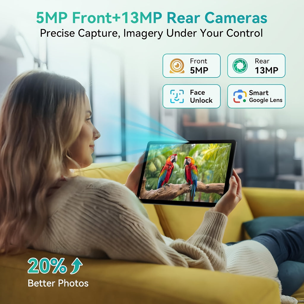 TABWEE T90 Android 16 New 2025 Tablet, 11-inch HD Large Screen+1200x1920 IPS Display, Unisoc Octa-Core High-Performance CPU, 24(8+16)GB RAM +128GB ROM(2TB Expand), 13MP+5MP Camaras/Face ID, 8000mAh Long Battery Life, Support Widevine L1, Gemini AI